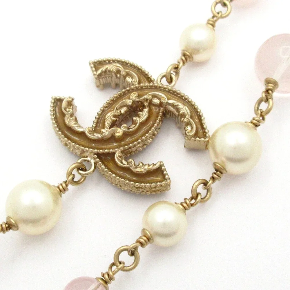 Chanel Necklace Light Purple Gold White Hardware Color Stone Pearl